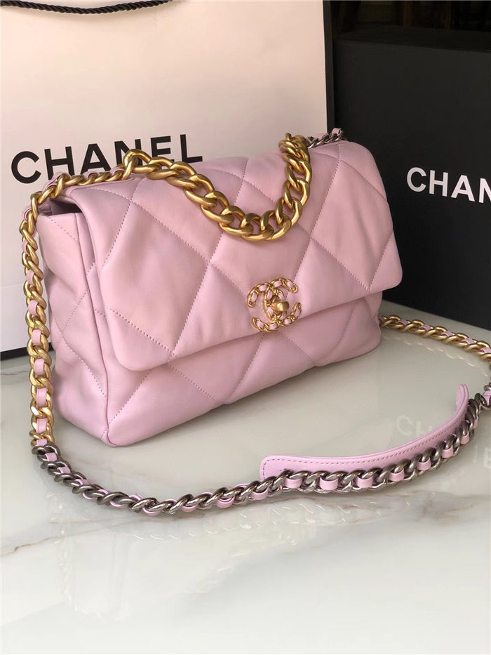 Large Chanel 19 Flap Bag Goatskin/Lambskin Pink High