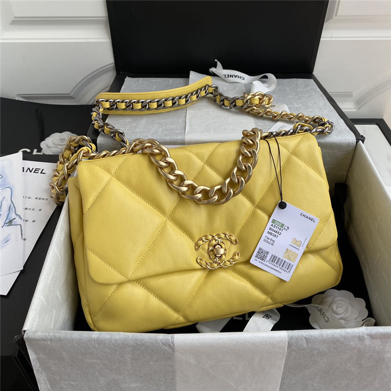 Large Chanel 19 Flap Bag Goatskin/Lambskin Yellow High