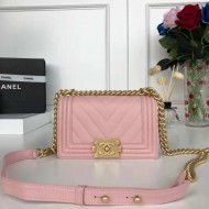 SMALL BOY Chanel HANDBAG Chevrons Pattern Grained Calfskin Pink High