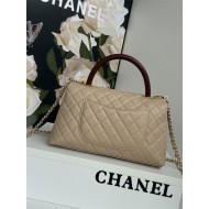 FLAP BAG WITH TOP HANDLE Grained Calfskin Beige Gold Metal High