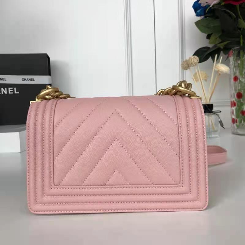 SMALL BOY Chanel HANDBAG Chevrons Pattern Grained Calfskin Pink High