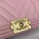 SMALL BOY Chanel HANDBAG Chevrons Pattern Grained Calfskin Pink High