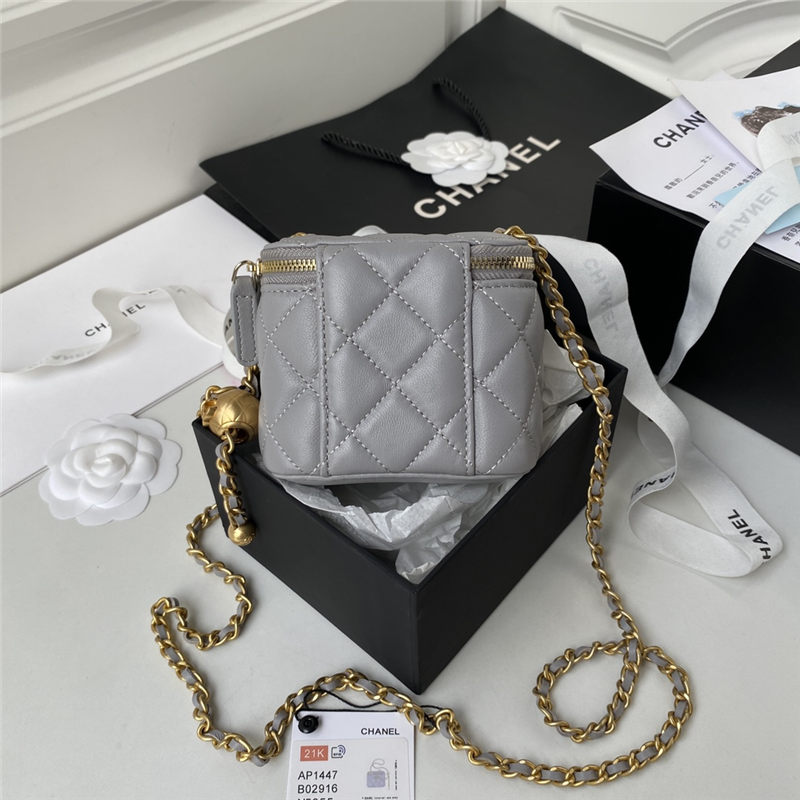 Chanel SMALL VANITY WITH CHAIN Lambskin & Gold-Tone Metal AP1447 Grey A