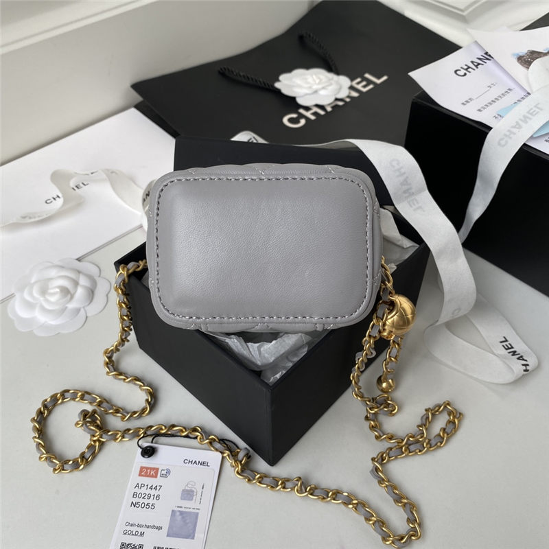 Chanel SMALL VANITY WITH CHAIN Lambskin & Gold-Tone Metal AP1447 Grey A