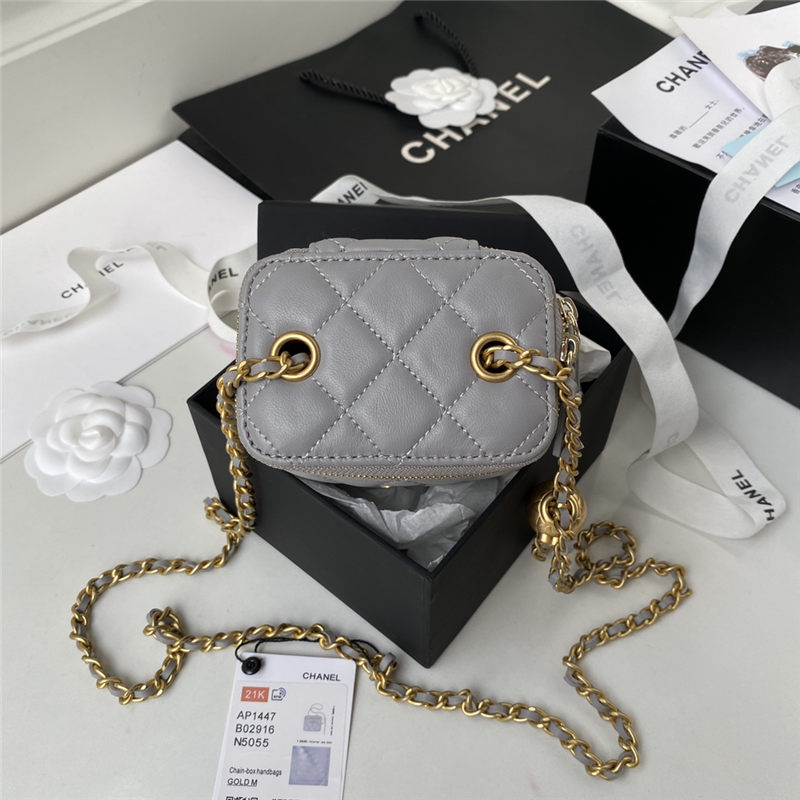 Chanel SMALL VANITY WITH CHAIN Lambskin & Gold-Tone Metal AP1447 Grey A