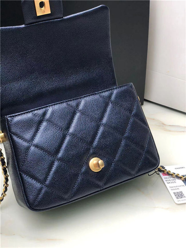 MINI FLAP BAG Iridescent Grained Calfskin & Gold-Tone Metal AS2855 Dark Navy A