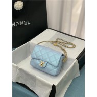 MINI FLAP BAG Iridescent Grained Calfskin & Gold-Tone Metal AS2855 Light Blue A