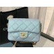 MINI FLAP BAG Iridescent Grained Calfskin & Gold-Tone Metal AS2855 Light Blue A