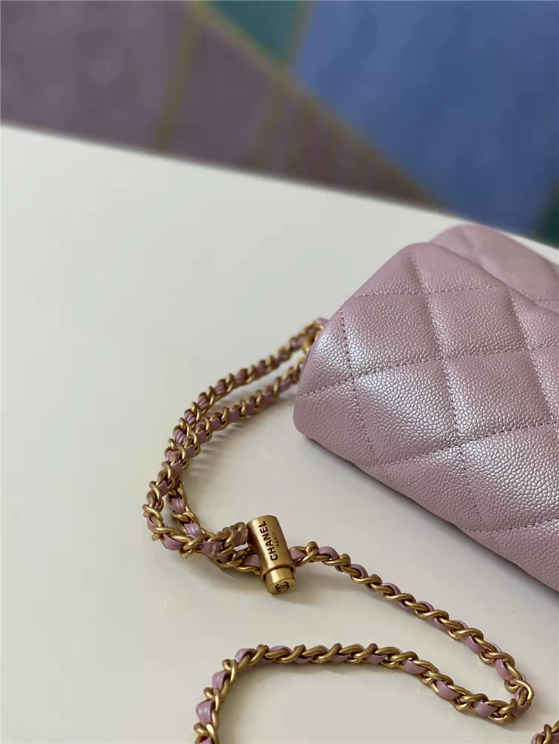 MINI FLAP BAG Iridescent Grained Calfskin & Gold-Tone Metal AS2855 Pink A