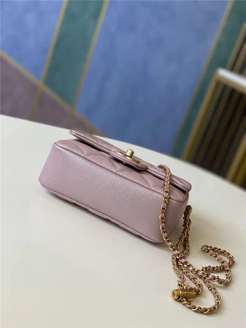 MINI FLAP BAG Iridescent Grained Calfskin & Gold-Tone Metal AS2855 Pink A