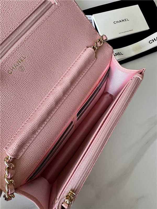 Classic Wallet on Chain AP0250 Grained Calfskin Pink Gold Metal A