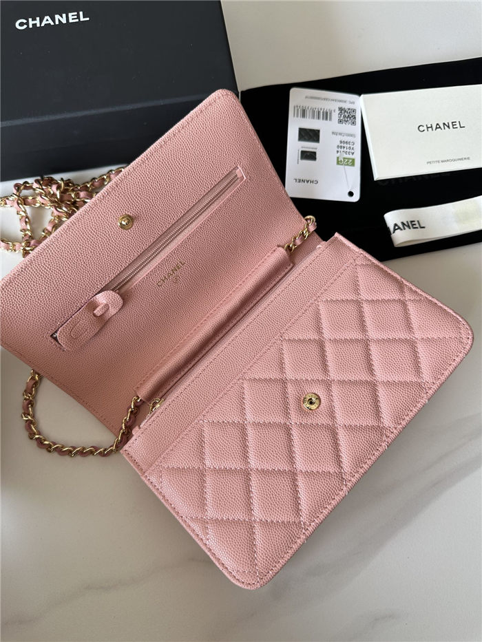 Classic Wallet on Chain AP0250 Grained Calfskin Pink Gold Metal A