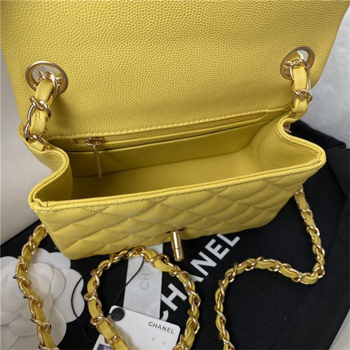 Supermini CLASSIC HANDBAG Grained Calfskin Yellow Gold Metal A