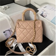 Chanel MINI FLAP BAG WITH TOP HANDLE AS4035 Lambskin Gold-Tone Metal Nude/Pink A