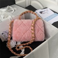 Chanel SMALL FLAP BAG Shearling & Gold-Tone Metal AS3498 Pink A