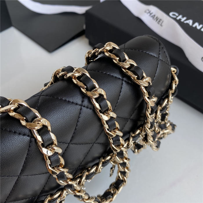 Chanel Wallet on Chain Lambskin Charms & Gold-Tone Metal Black A