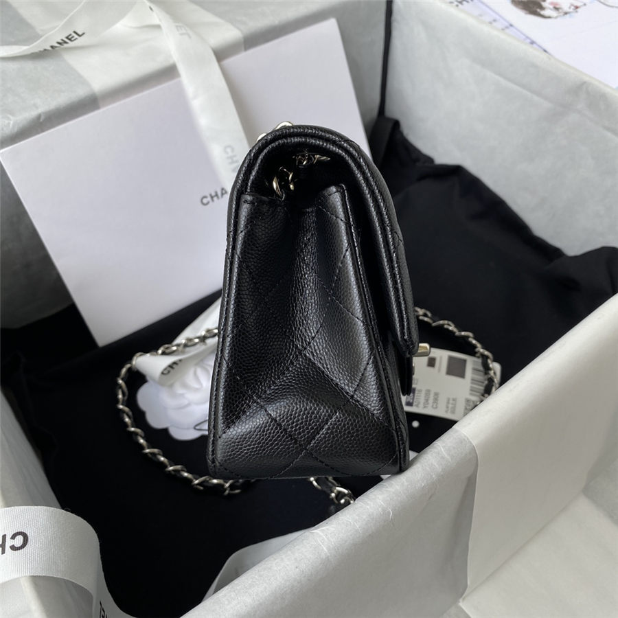 Mini CLASSIC HANDBAG Grained Calfskin Black Inner Black Silver Metal A