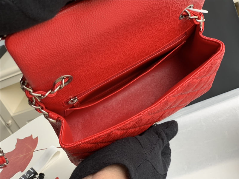 Mini CLASSIC HANDBAG Grained Calfskin Red Silver Metal A