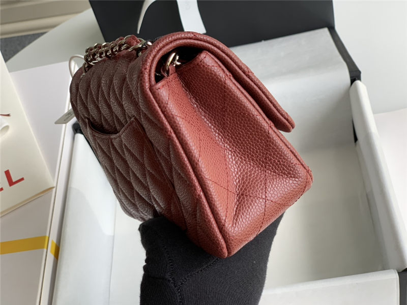 Mini CLASSIC HANDBAG Grained Calfskin Burgundy Silver Metal A