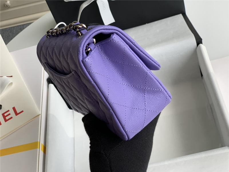 Mini CLASSIC HANDBAG Grained Calfskin Purple Silver Metal A