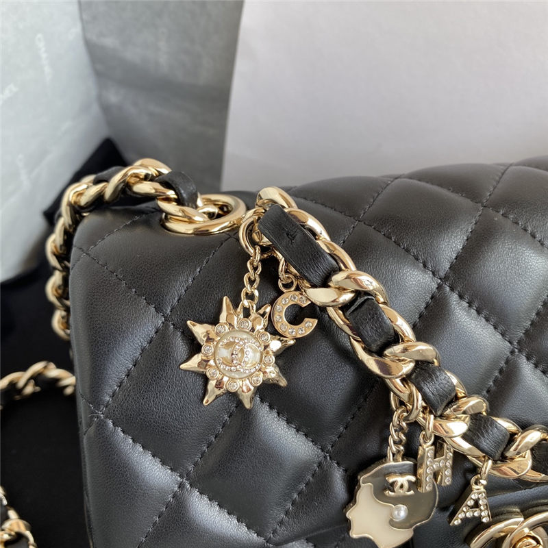 Mini Flap Bag Lambskin Gold-Tone Metal Black A