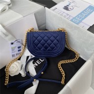 Chanel MINI BOY Chanel MESSENGER BAG Velvet & Gold-Tone Metal AS3315 Navy A