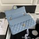 Medium CLASSIC HANDBAG Grained Calfskin Blue Gold Metal A