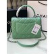 SMALL FLAP BAG WITH TOP HANDLE Lambskin Silver Metal Green A