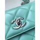 SMALL FLAP BAG WITH TOP HANDLE Lambskin Silver Metal Green A