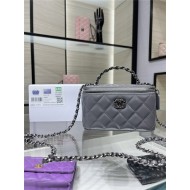 CLUTCH WITH CHAIN AP3593 Shiny Crumpled Calfskin, Strass & Ruthenium-Finish Metal Grey A