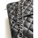 Large CLASSIC HANDBAG Grained Calfskin Silver Metal Black A