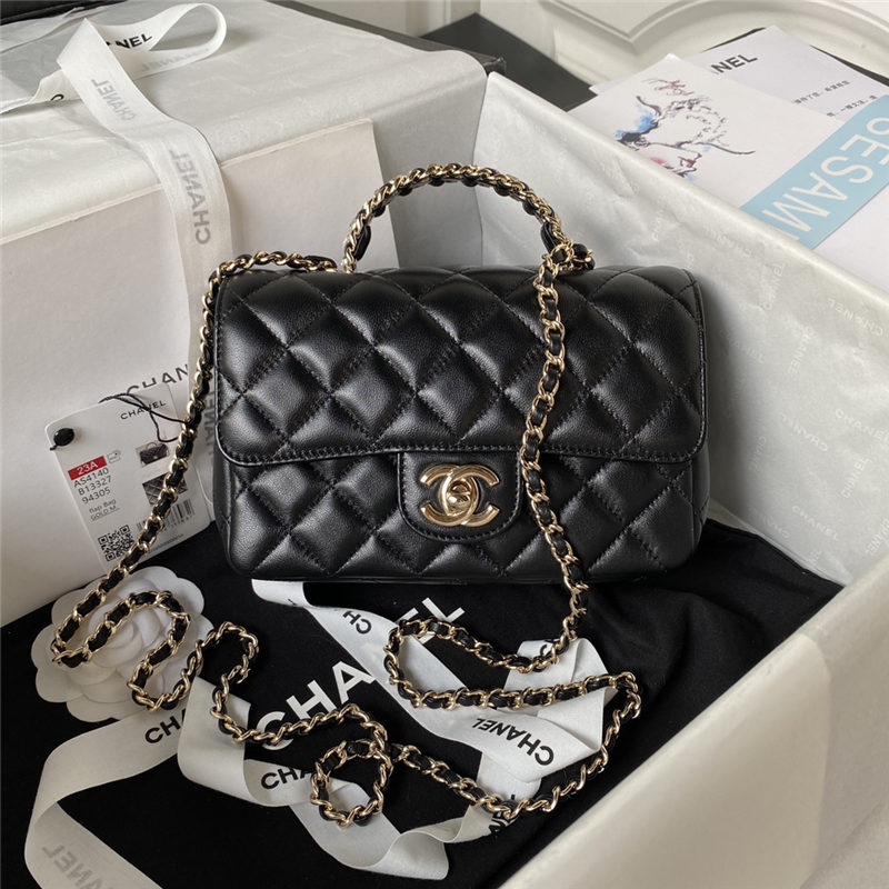 Chanel MINI FLAP BAG With Top Diamond Handle Lambskin & Gold-Tone Metal AS4140 Black A