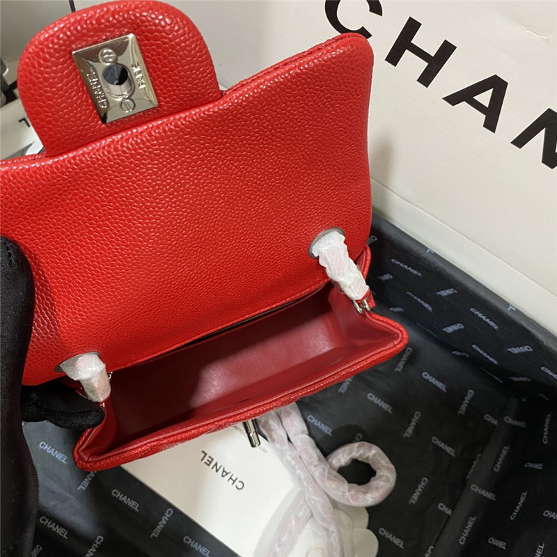 Supermini CLASSIC HANDBAG Grained Calfskin Red Silver Metal B