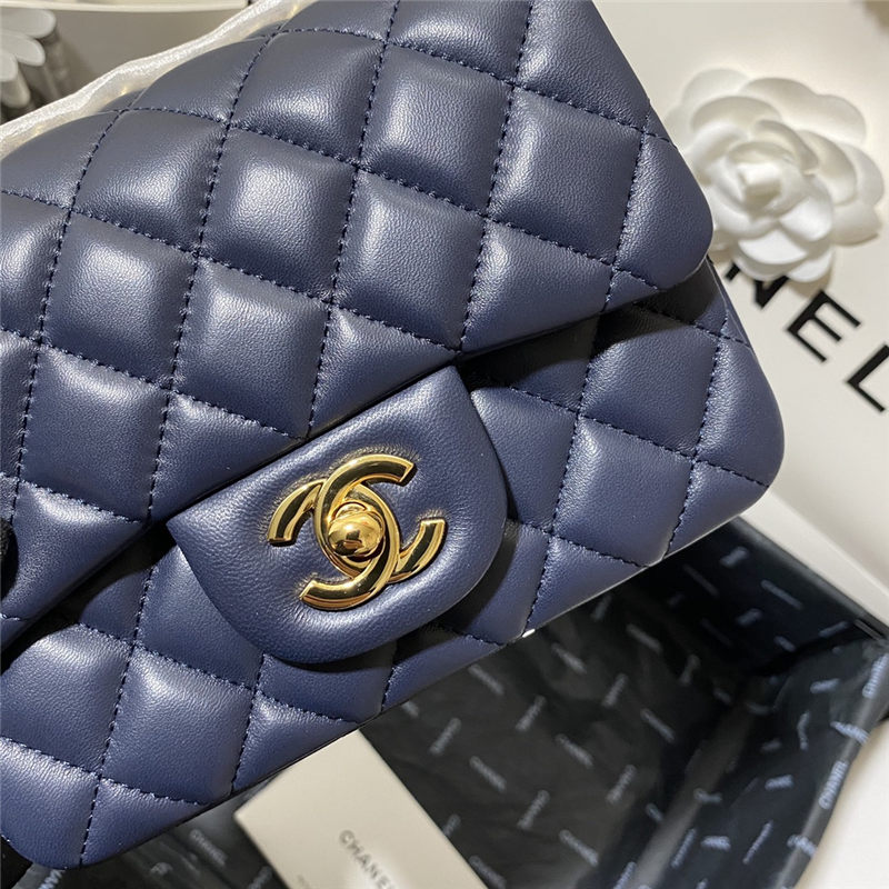 Supermini CLASSIC HANDBAG Lambskin Gold Navy Blue B