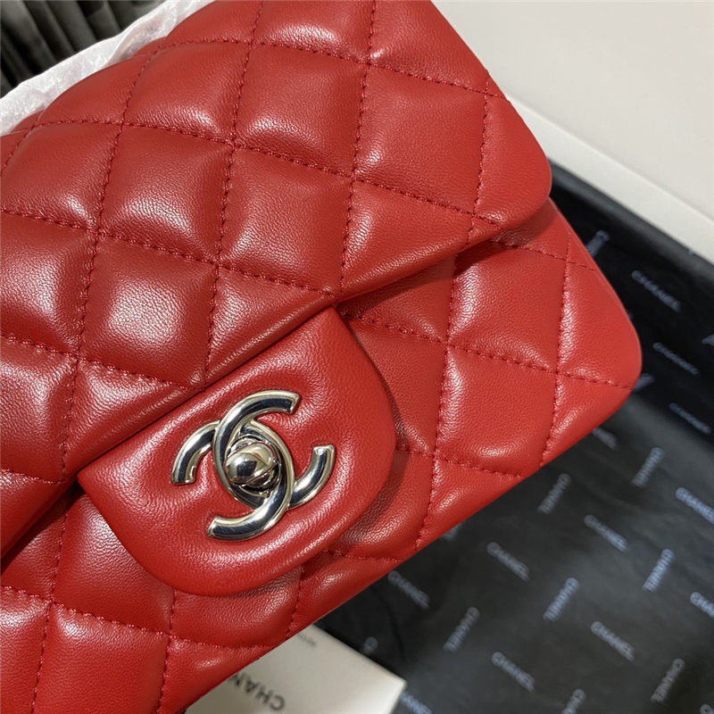 Supermini CLASSIC HANDBAG Lambskin Silver Red B