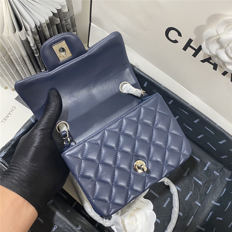 Supermini CLASSIC HANDBAG Lambskin Silver Navy Blue B