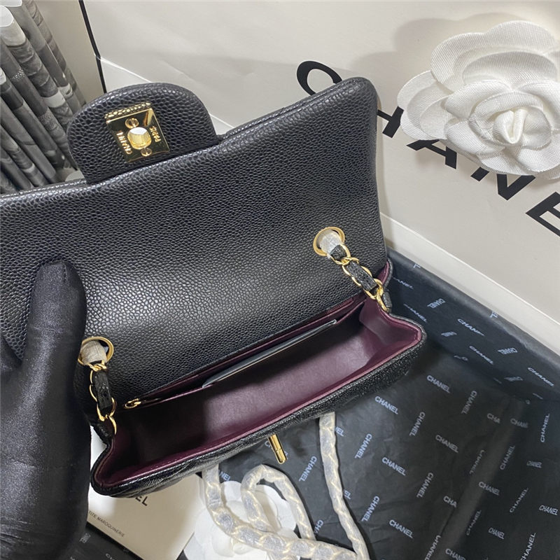 Mini CLASSIC HANDBAG Grained Calfskin Black Gold Metal B