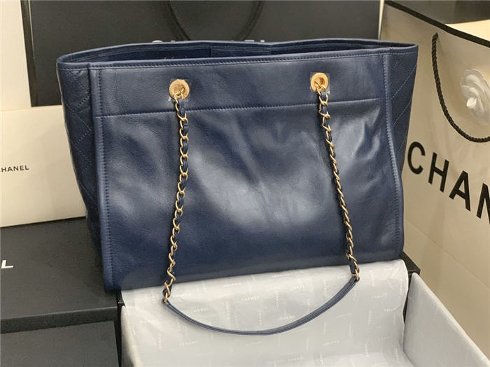 SHOPPING BAG Shiny Calfskin Crystal Pearls Strass Enamel Gold-Tone & Ruthenium-Finish Metal Navy Blue High