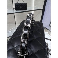 CLUTCH WITH CHAIN AP3593 Shiny Crumpled Calfskin, Strass & Ruthenium-Finish Metal Black A