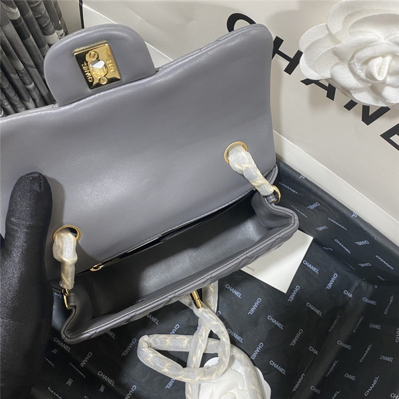 Mini CLASSIC HANDBAG Lambskin Gold Metal Grey B