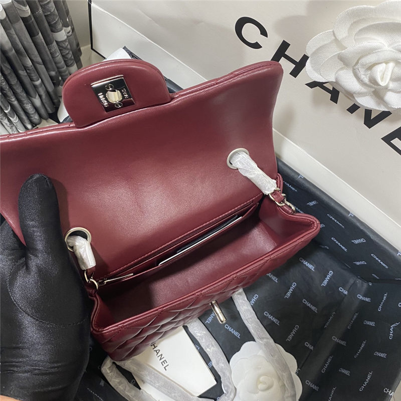 Mini CLASSIC HANDBAG Lambskin Silver Metal Burgundy B