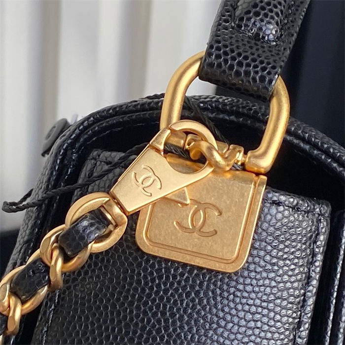 Chanel SMALL FLAP BAG WITH TOP HANDLE AS5166 Grained Calfskin Black High