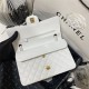 Medium CLASSIC HANDBAG Grained Calfskin White Gold Metal B