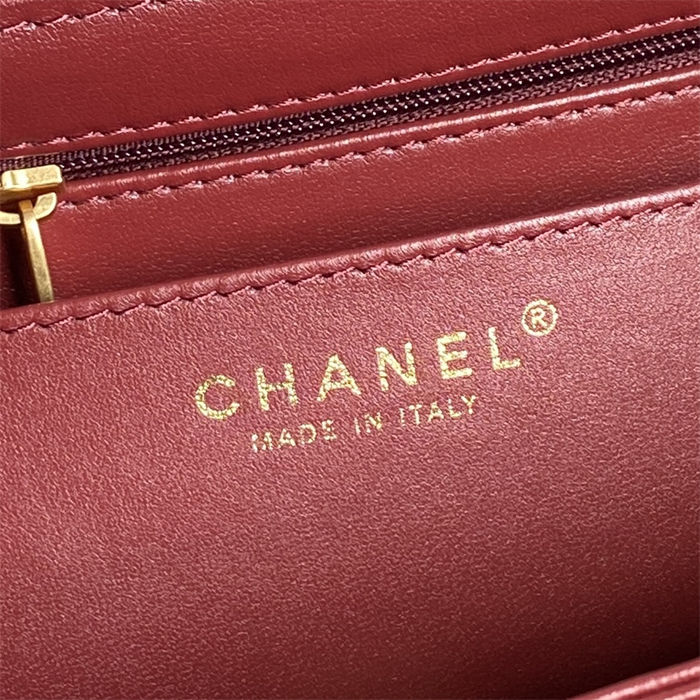 Chanel SMALL FLAP BAG WITH TOP HANDLE AS5166 Grained Calfskin Burgundy High