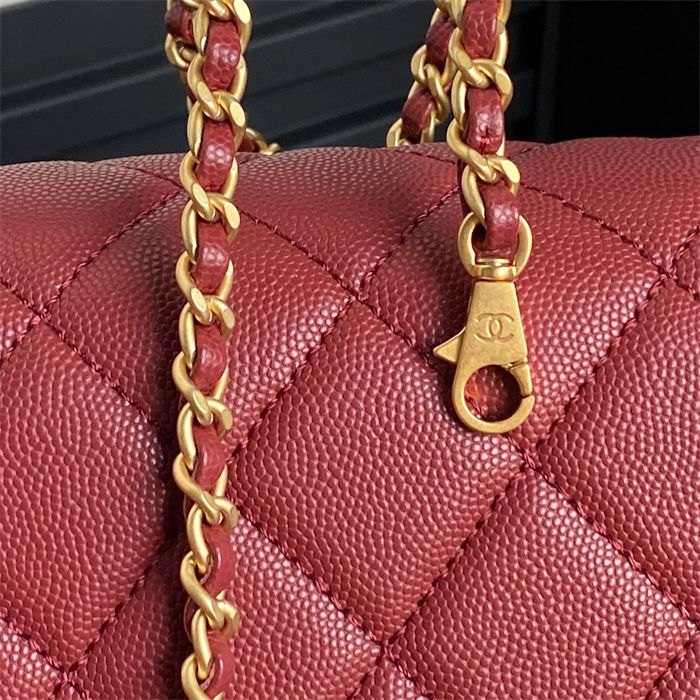 Chanel SMALL FLAP BAG WITH TOP HANDLE AS5166 Grained Calfskin Burgundy High