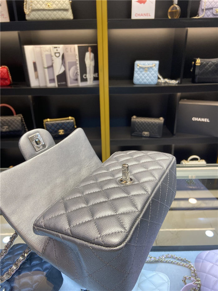 MINI FLAP BAG WITH TOP HANDLE AS2431 Grained Calfskin & Silver-Tone Metal High