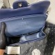 Large CLASSIC HANDBAG Lambskin Silver Metal Navy Blue B