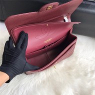 Large CLASSIC HANDBAG Grained Calfskin Gold Metal Burgundy B