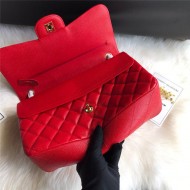 Large CLASSIC HANDBAG Grained Calfskin Gold Metal Red B