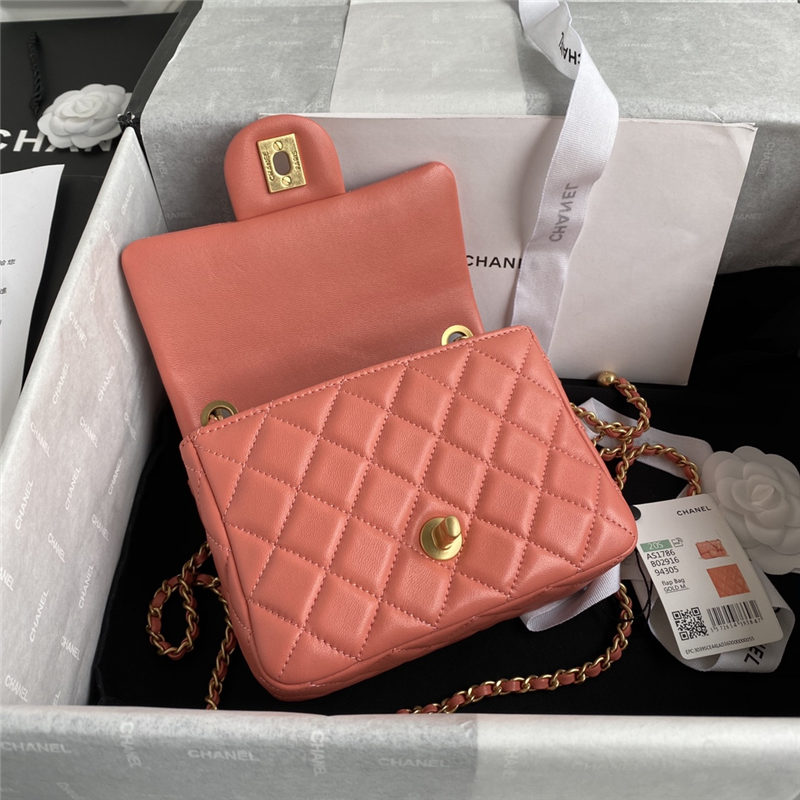 Supermini FLAP BAG Lambskin Gold-Metal AS1786 Coral A